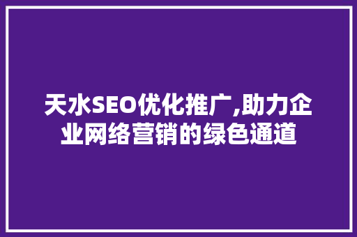 天水SEO优化推广,助力企业网络营销的绿色通道