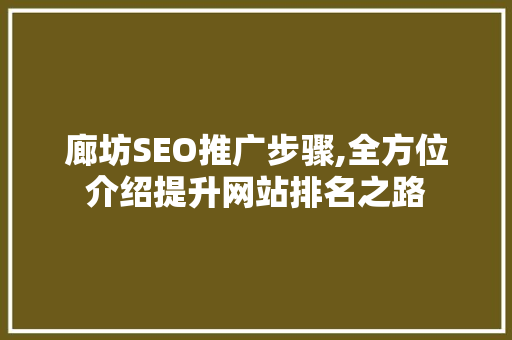 廊坊SEO推广步骤,全方位介绍提升网站排名之路