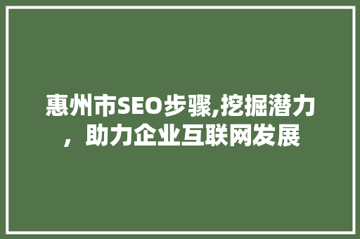 惠州市SEO步骤,挖掘潜力，助力企业互联网发展