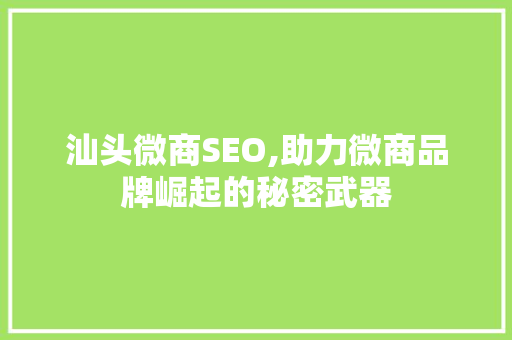 汕头微商SEO,助力微商品牌崛起的秘密武器