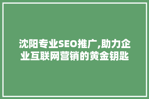 沈阳专业SEO推广,助力企业互联网营销的黄金钥匙