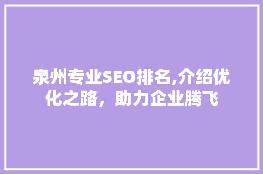 泉州专业SEO排名,介绍优化之路，助力企业腾飞