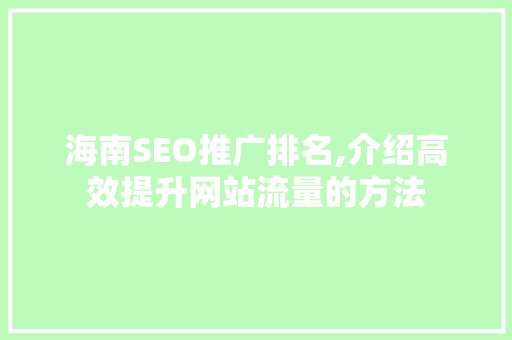 海南SEO推广排名,介绍高效提升网站流量的方法