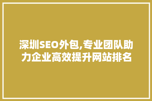 深圳SEO外包,专业团队助力企业高效提升网站排名