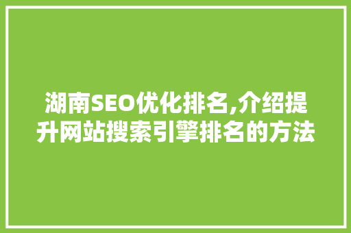 湖南SEO优化排名,介绍提升网站搜索引擎排名的方法