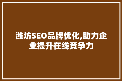 潍坊SEO品牌优化,助力企业提升在线竞争力