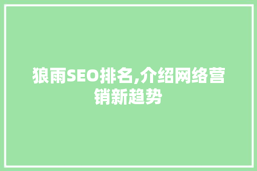 狼雨SEO排名,介绍网络营销新趋势