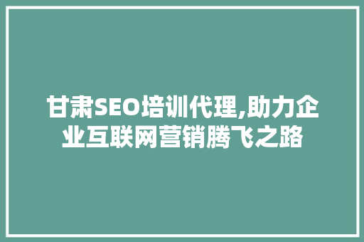 甘肃SEO培训代理,助力企业互联网营销腾飞之路