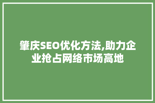 肇庆SEO优化方法,助力企业抢占网络市场高地