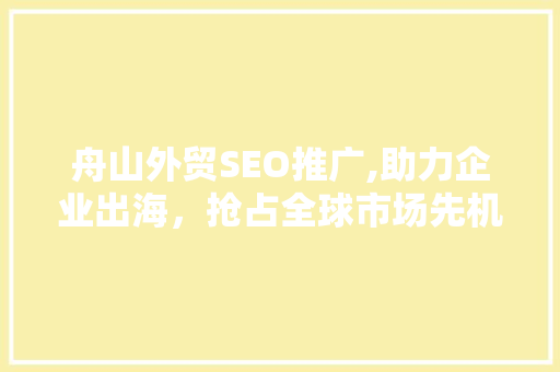 舟山外贸SEO推广,助力企业出海，抢占全球市场先机