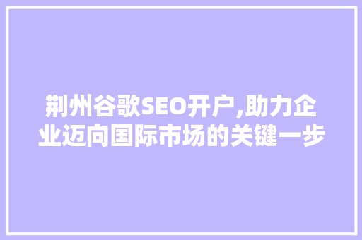 荆州谷歌SEO开户,助力企业迈向国际市场的关键一步