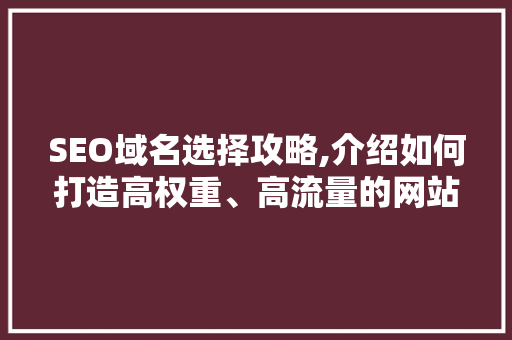 SEO域名选择攻略,介绍如何打造高权重、高流量的网站