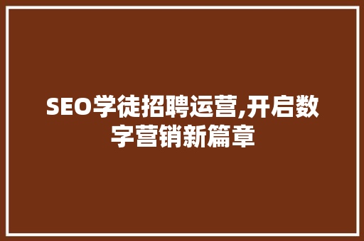 SEO学徒招聘运营,开启数字营销新篇章