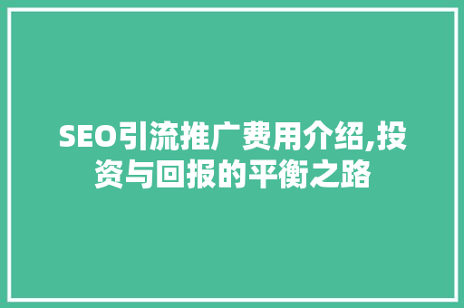 SEO引流推广费用介绍,投资与回报的平衡之路