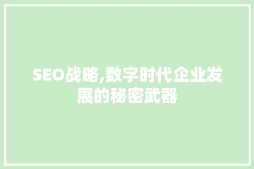 SEO战略,数字时代企业发展的秘密武器