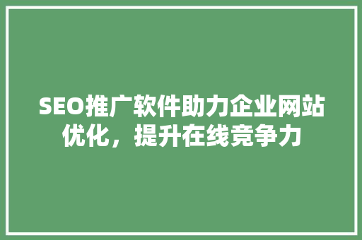 SEO推广软件助力企业网站优化，提升在线竞争力