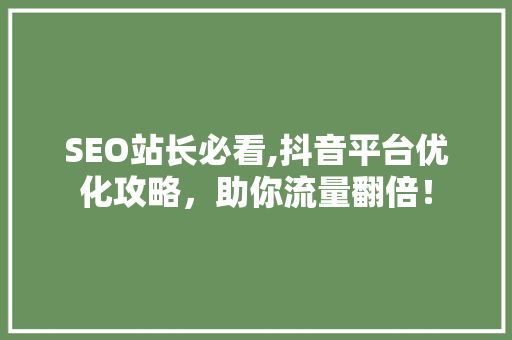 SEO站长必看,抖音平台优化攻略，助你流量翻倍！