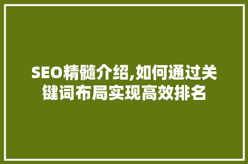 SEO精髓介绍,如何通过关键词布局实现高效排名