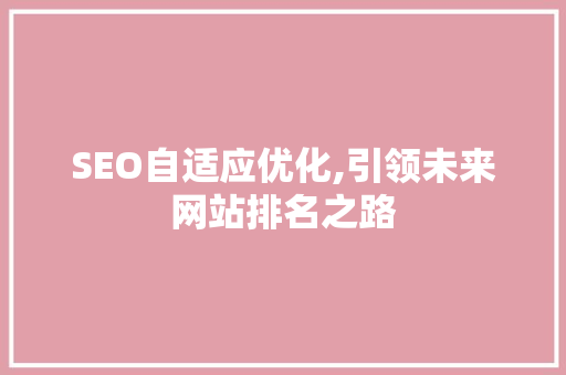 SEO自适应优化,引领未来网站排名之路