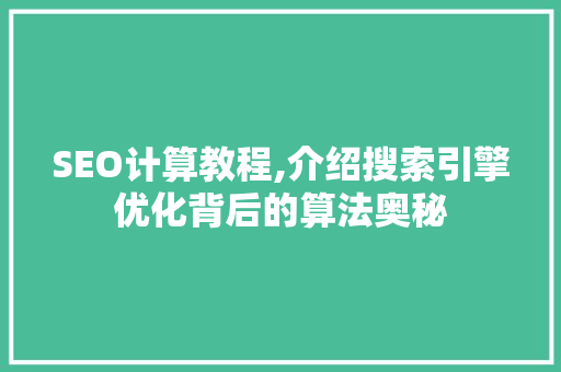 SEO计算教程,介绍搜索引擎优化背后的算法奥秘