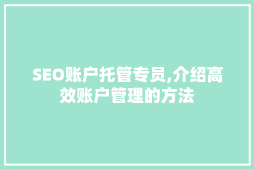 SEO账户托管专员,介绍高效账户管理的方法