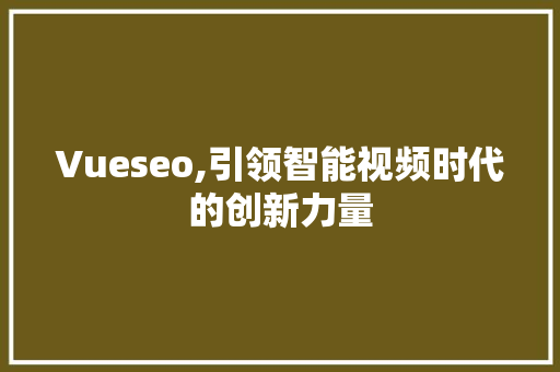 Vueseo,引领智能视频时代的创新力量