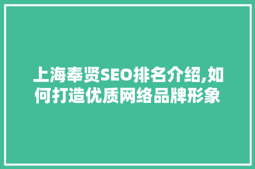 上海奉贤SEO排名介绍,如何打造优质网络品牌形象
