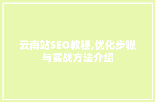云南站SEO教程,优化步骤与实战方法介绍