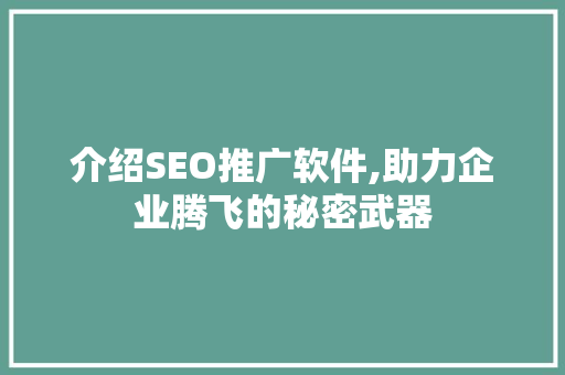 介绍SEO推广软件,助力企业腾飞的秘密武器