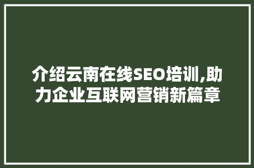 介绍云南在线SEO培训,助力企业互联网营销新篇章