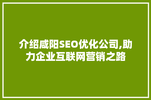 介绍咸阳SEO优化公司,助力企业互联网营销之路