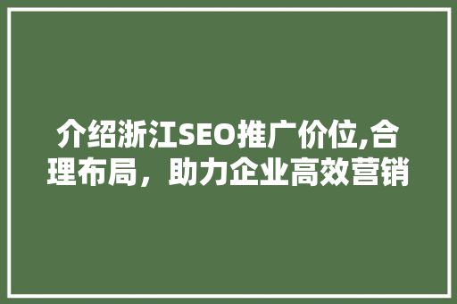 介绍浙江SEO推广价位,合理布局，助力企业高效营销