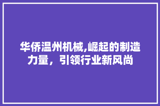 华侨温州机械,崛起的制造力量，引领行业新风尚