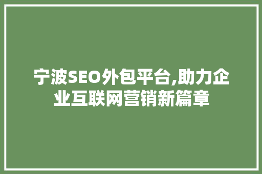 宁波SEO外包平台,助力企业互联网营销新篇章