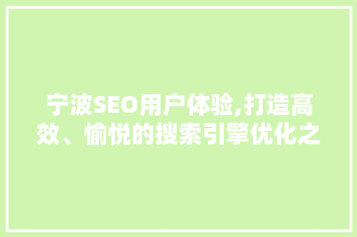 宁波SEO用户体验,打造高效、愉悦的搜索引擎优化之旅