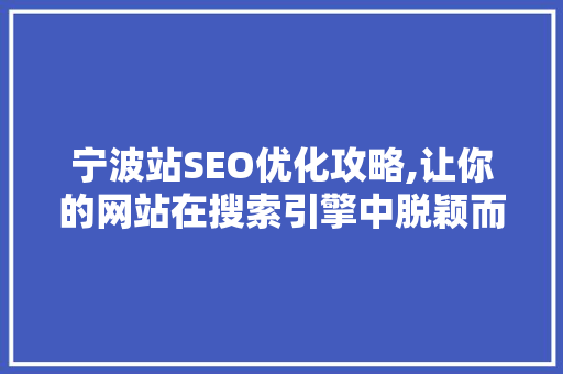 宁波站SEO优化攻略,让你的网站在搜索引擎中脱颖而出