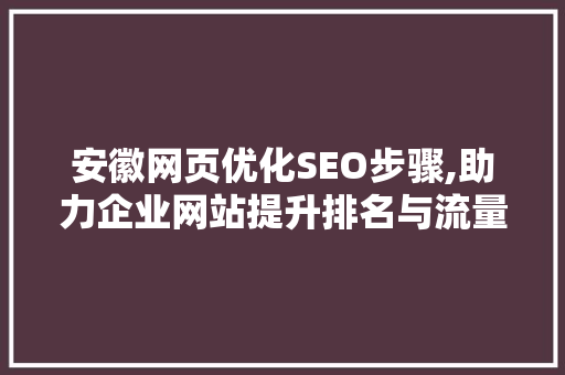安徽网页优化SEO步骤,助力企业网站提升排名与流量