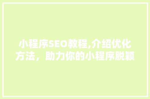 小程序SEO教程,介绍优化方法，助力你的小程序脱颖而出