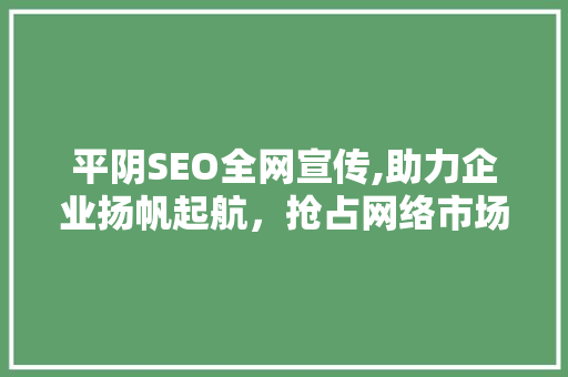 平阴SEO全网宣传,助力企业扬帆起航，抢占网络市场制高点