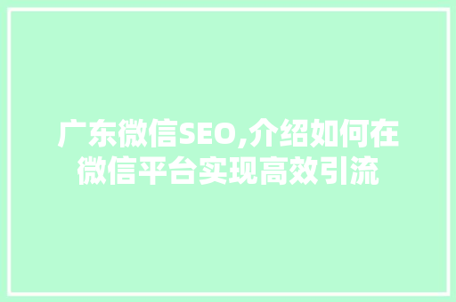 广东微信SEO,介绍如何在微信平台实现高效引流