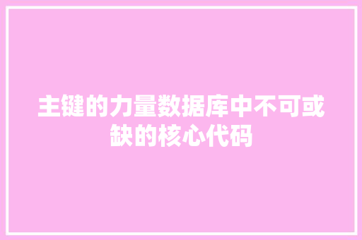主键的力量数据库中不可或缺的核心代码