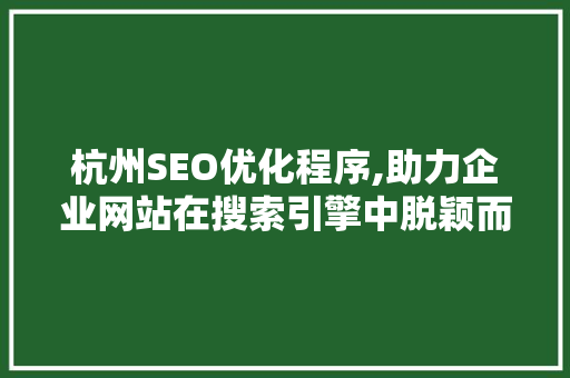 杭州SEO优化程序,助力企业网站在搜索引擎中脱颖而出