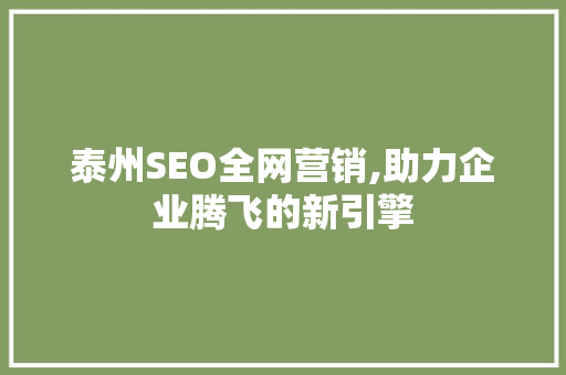 泰州SEO全网营销,助力企业腾飞的新引擎