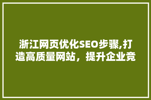 浙江网页优化SEO步骤,打造高质量网站，提升企业竞争力