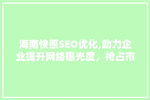 海南快照SEO优化,助力企业提升网络曝光度，抢占市场先机