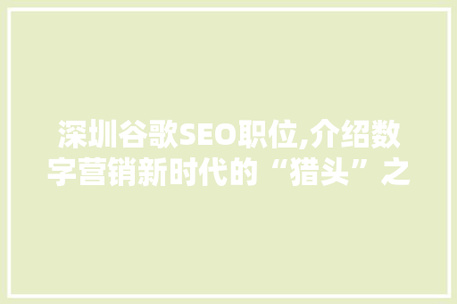 深圳谷歌SEO职位,介绍数字营销新时代的“猎头”之选