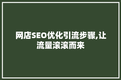 网店SEO优化引流步骤,让流量滚滚而来