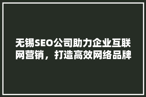 无锡SEO公司助力企业互联网营销，打造高效网络品牌形象