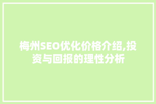 梅州SEO优化价格介绍,投资与回报的理性分析