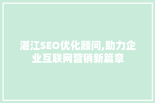 湛江SEO优化顾问,助力企业互联网营销新篇章